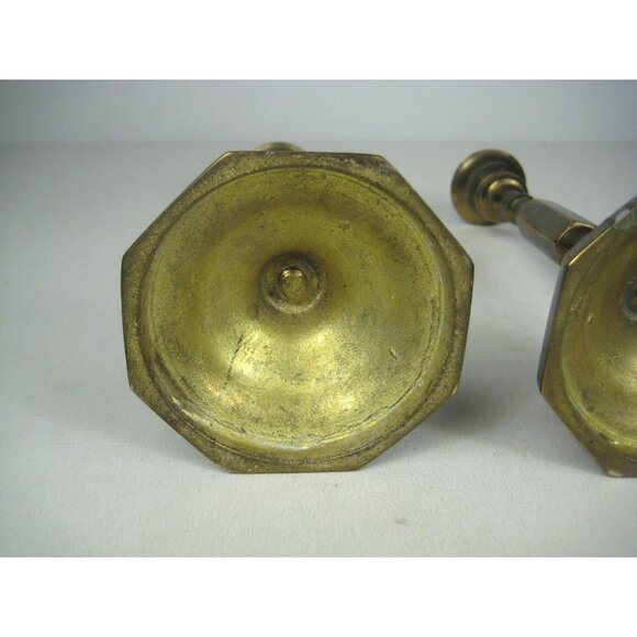 Vintage Brass Candlestick Set 2 Hexagonal Base - Picture 5 of 12